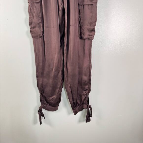 Young Fabulous & Broke Chocolate Brown Satin Tie Hem Jogger Pants Cargo Size XS - Picture 7 of 10